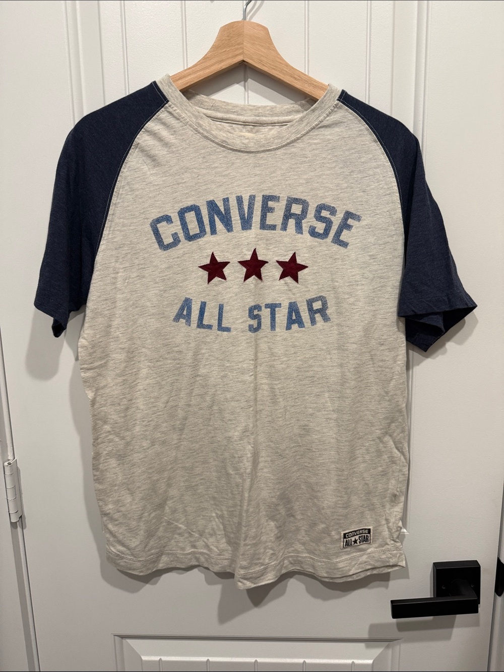 Converse Cream Raglan Tee with Navy Sleeves and Red Stars